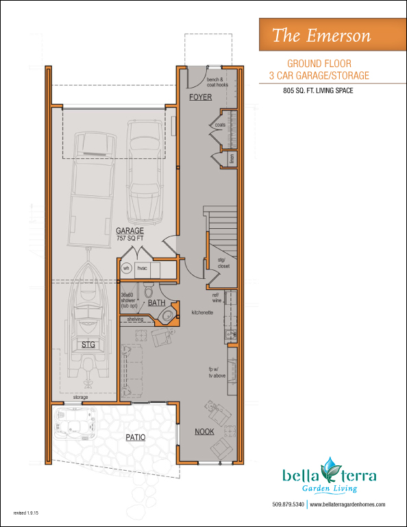 Floor plan provides over 800 square feet of garage storage space.