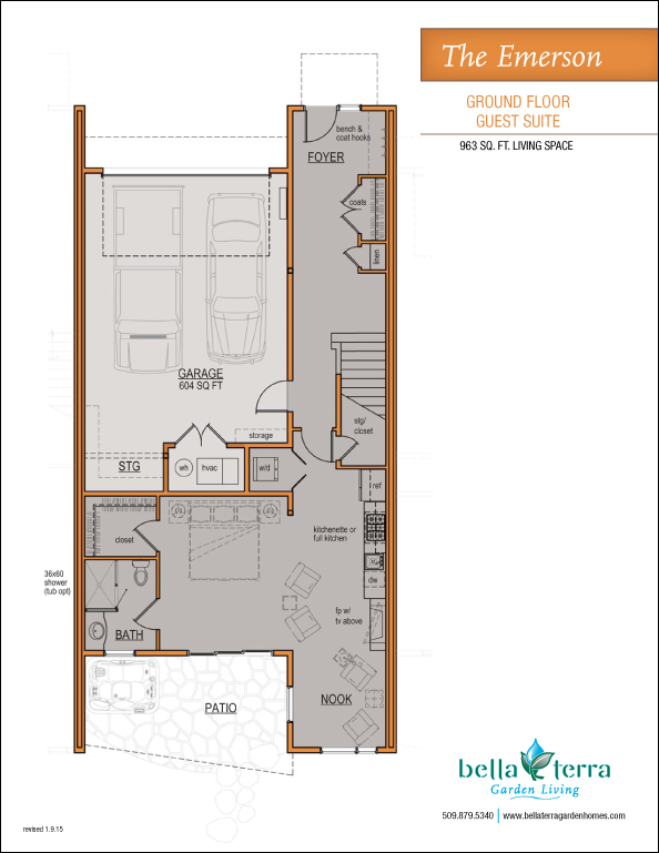 Emerson townhome ground floor plan with guest suite.
