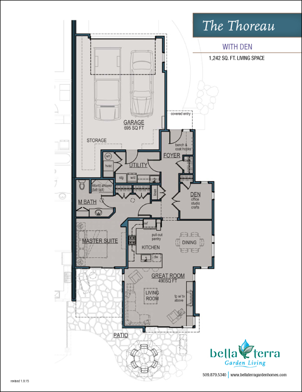 Thoreau Cottage Condo with den floor plan.
