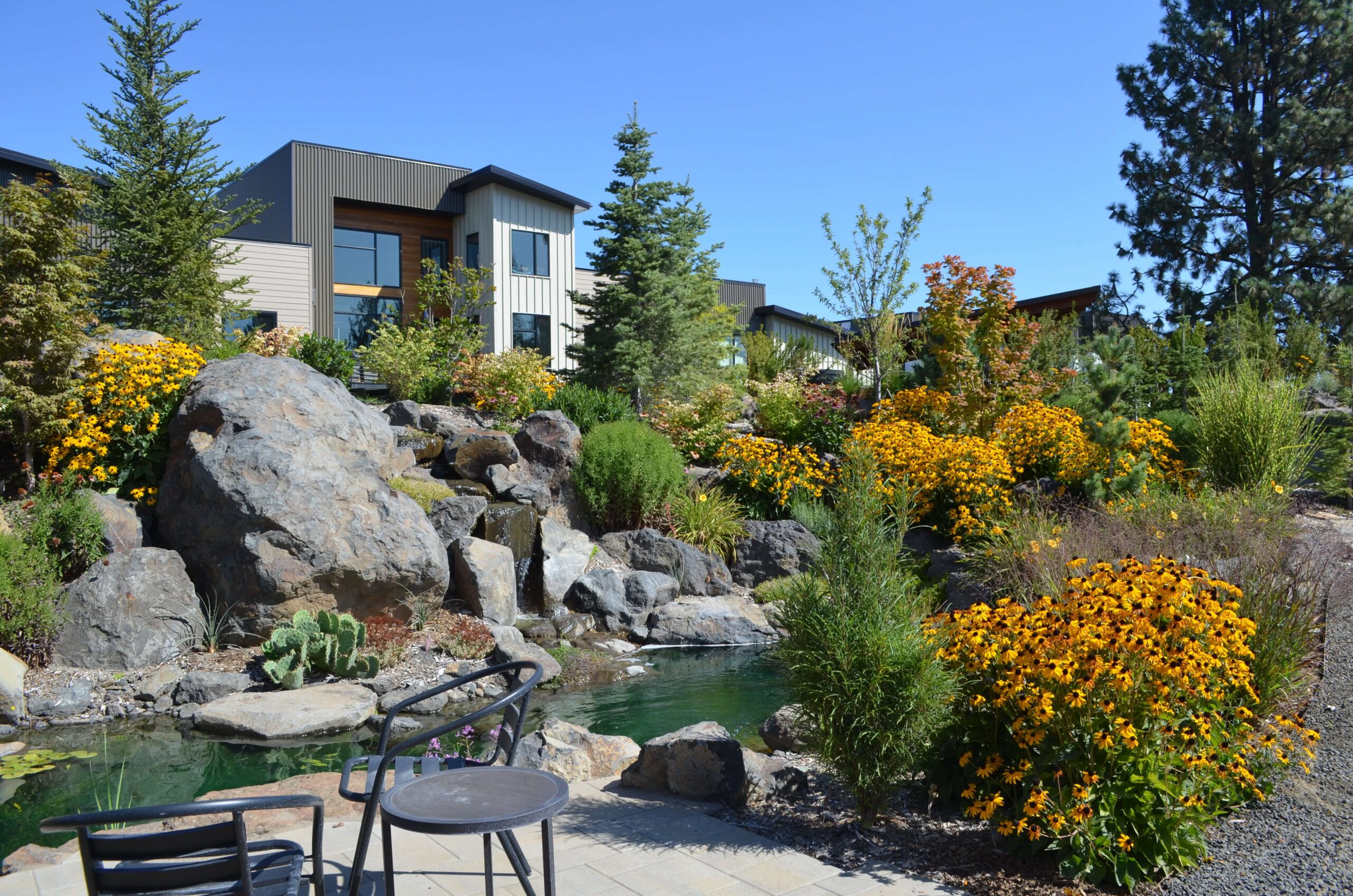 Homeowners enjoy the beauty, ponds and paths that wind through Bella Terra's central garden.